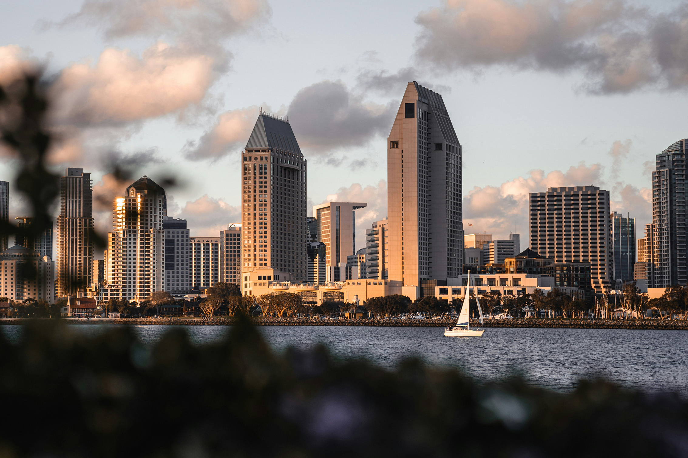 San Diego downtown skyline at dusk from across the bay